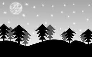 drawing of coniferous forest under the night sky