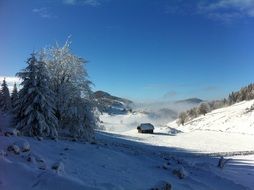 snow in the mountains in winter