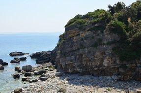 landscape of rocks on a tourist beach in Greece