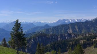 landscape of high mountains and forest