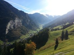 Landscape in the mountains with green valleys