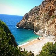 Panorama of the Mediterranean beach in Hatay, Turkey