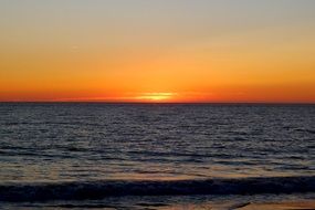 romantic orange sunset at sea