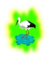 stork on water, green background, illustration