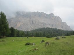 dolomites in the fog in italy