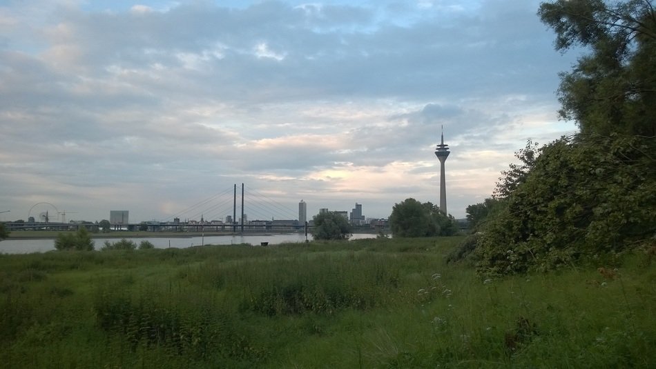 Remote view through river Rnine on düsseldorf