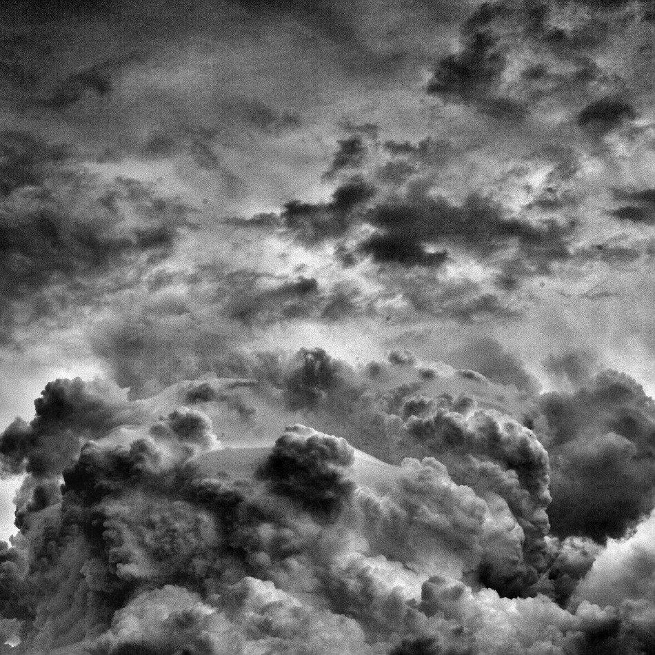 black and white photo of dark clouds