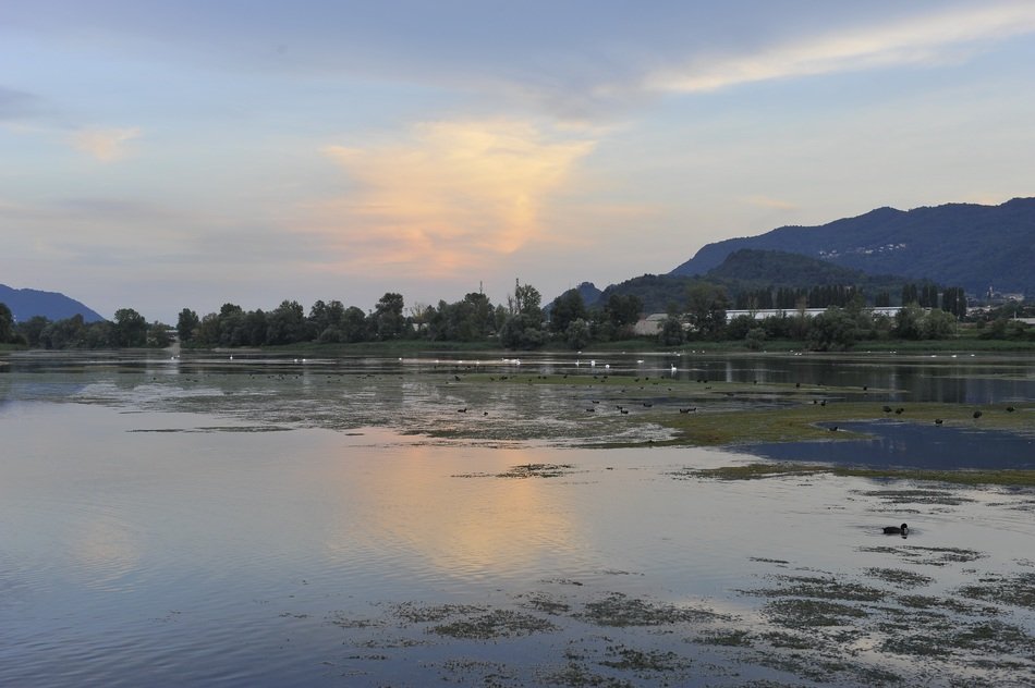 sunset over the lake in italy