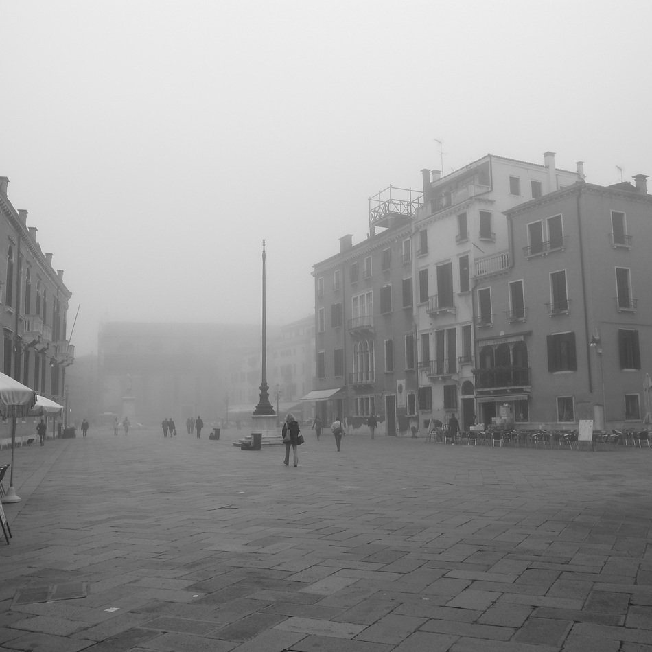 morning fog over venice, italy