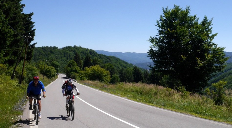 cyclists on the mountain road in Slovakia