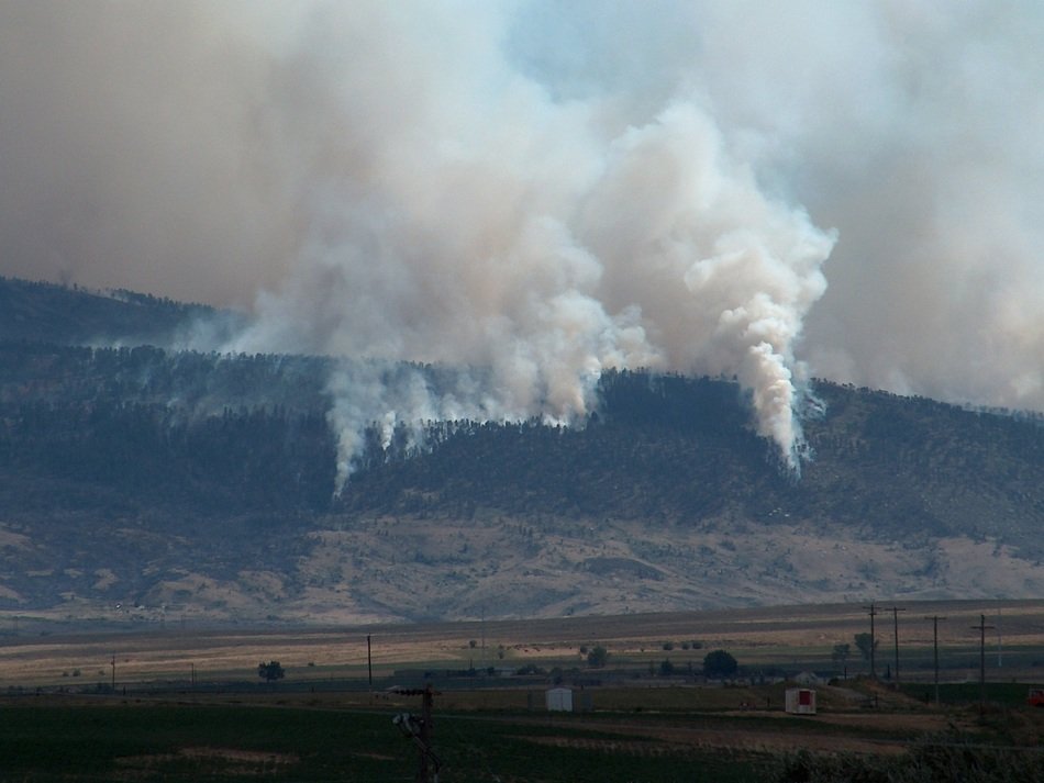 distant view of mountains in smoke