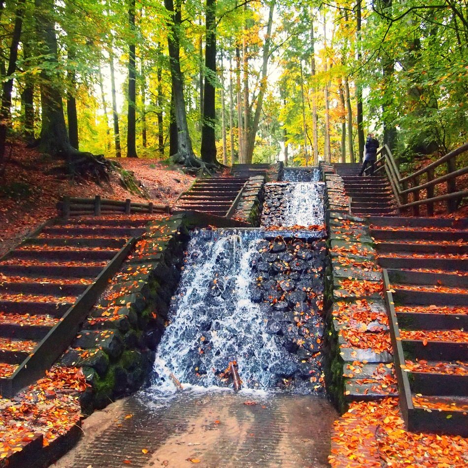 waterfall among the stairs in the park