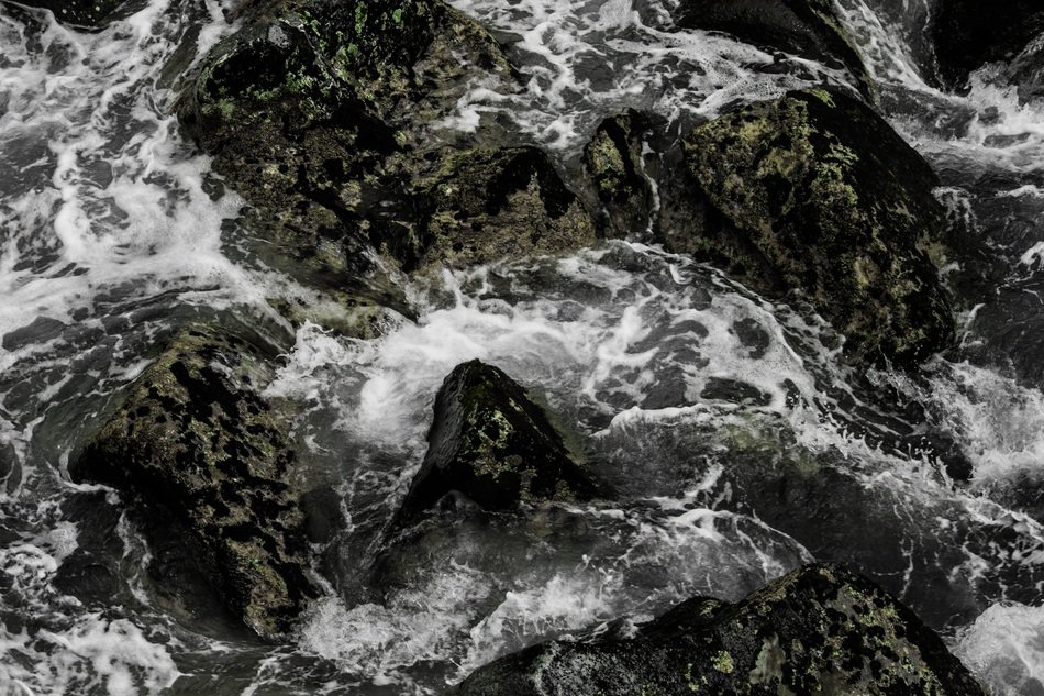 landscape view from the height of the stones in the river