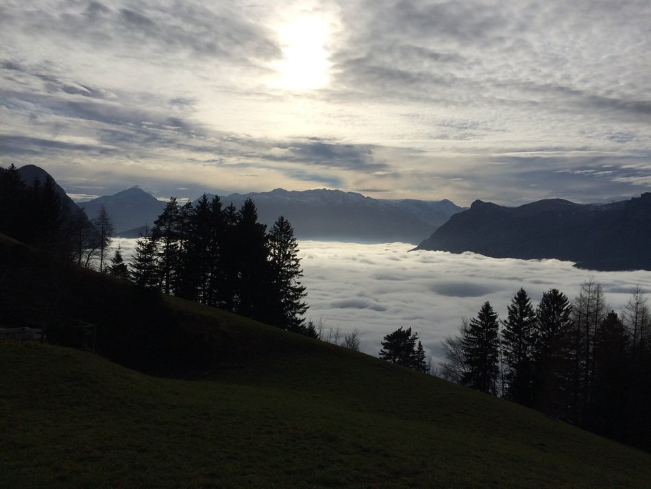 panoramic view of the valley in the thick clouds