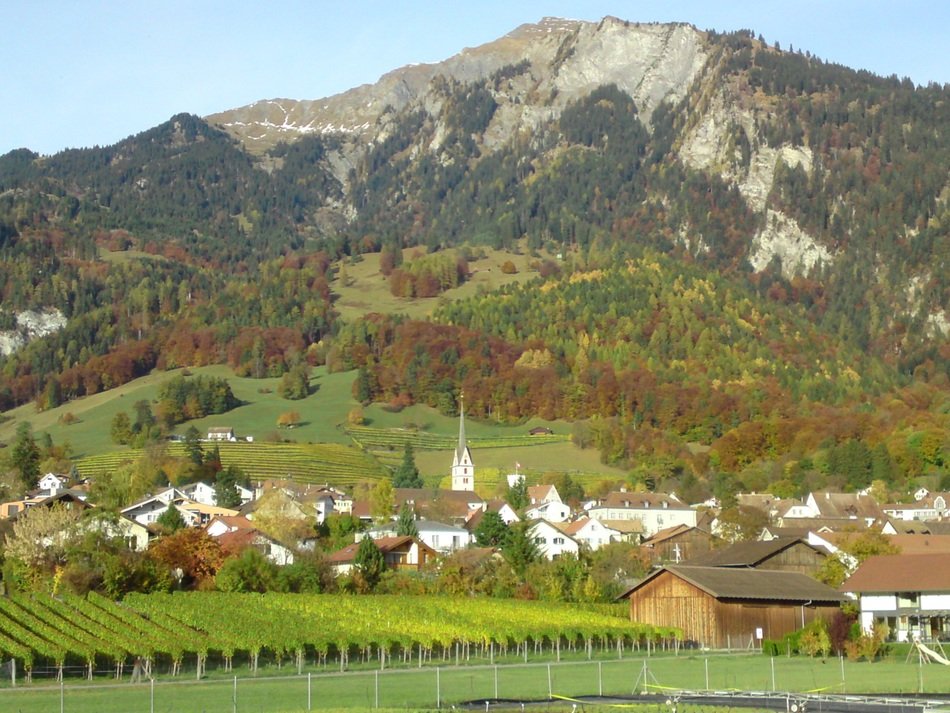 village on the background of the mountains in Switzerland
