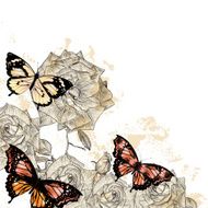 Beautiful floral background with butterflies and roses