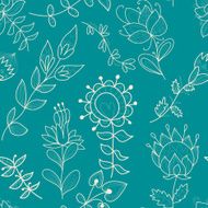 Seamless turquoise texture with contour flower