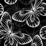 beautiful monochrome black and white seamless background with flying butterflies