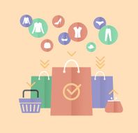 Vector shopping bags and clothes flat concept