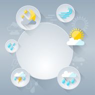 Paper circle banner with weather icons in flat design style