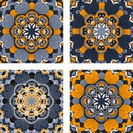 Set of four abstract circular floral pattern