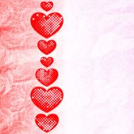 Seven red hearts with laconic lace-like background