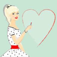 Retro beautiful girl with heart pin-up