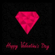 Big pink polygonal diamond on the black background Happy Valent