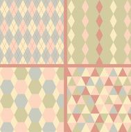 Four seamless modern shaped patterns