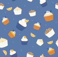 Seamless cupcakes and berries background - with orange slices