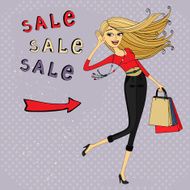 Fashion sale ad shopping girl with bags