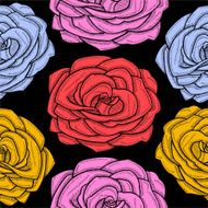 Retro style abstract black floral background with roses