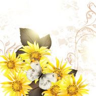 Grunge vector background with yellow flowers for design