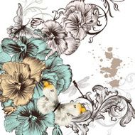 Grunge vector background with violent flowers for design