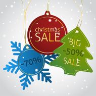 Christmas sale tags on a snowy background N2