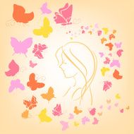 romantic illustration with butterflies and girl silhouette