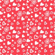 Love Seamless Pattern with Hearts and Flowers