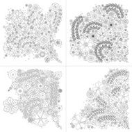 set of floral branch elements on white isolated flowers N3