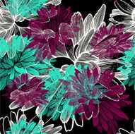 Seamless pattern with blooming chrysanthemums Vector illustration