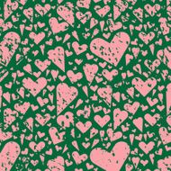 Seamless grunge pattern background hearts green pink