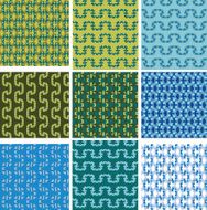 Colorful patterns set with stylized flowers
