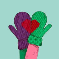 Illustration with hands of couple in mittens N2