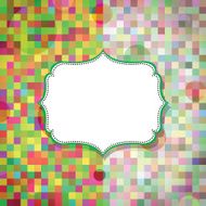 Card with colorful squares circles pattern background and banne