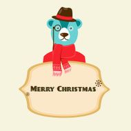 Christmas background and greeting card with hipster bear