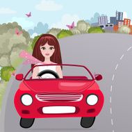 Girl in a red convertible