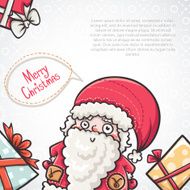 Merry Christmas postcard with gift boxes and Santa