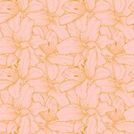 Beautiful seamless background with pink lilies hand-drawing