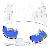 Sneakers walking through puddle