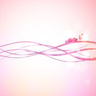 Abstract pink background with lines and leaves