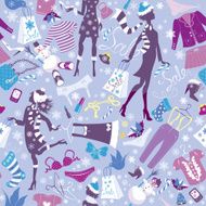 Seamless pattern in blue colors - Silhouettes of fashionable girls